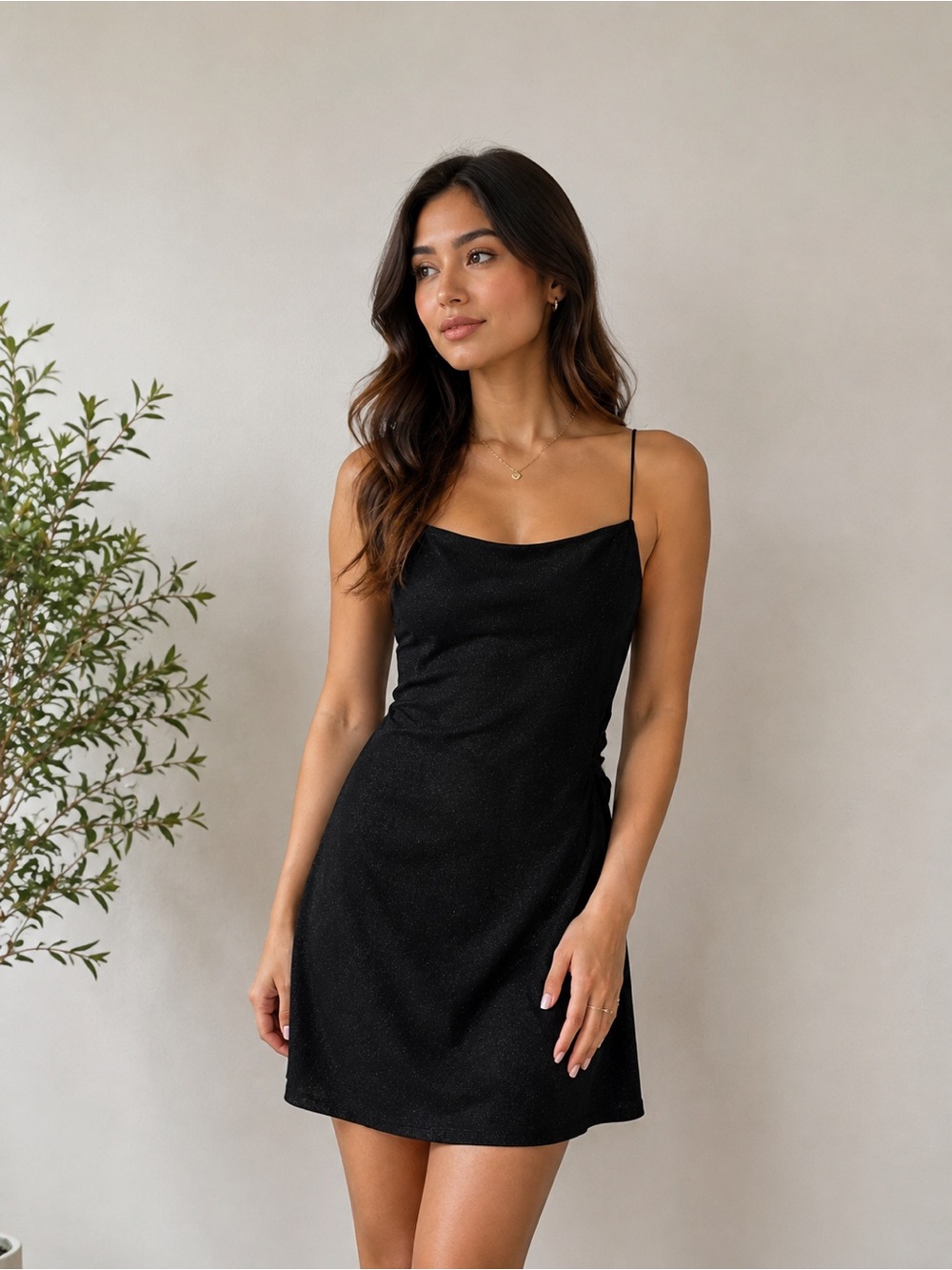 H&M Divided Black Shimmer Mini Dress Size L
